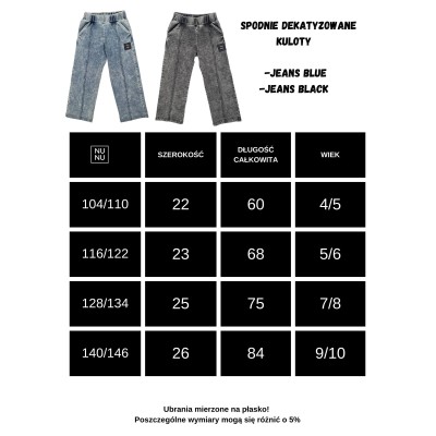 Spodnie NUNU dziewczęce KULOTY rozm.104-110  jeansowe GREY/BLUE