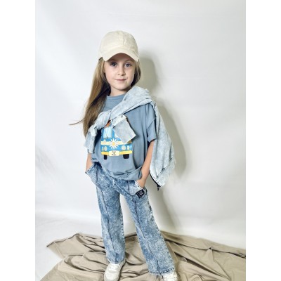 Spodnie NUNU dziewczęce KULOTY rozm.104-110  jeansowe GREY/BLUE