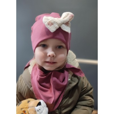 Komplet S czapka z kokardą i chusta HANDMADE dla maluszka