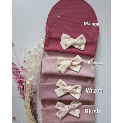 Komplet S czapka z kokardą i chusta HANDMADE dla maluszka