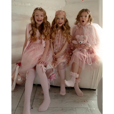 Skarpetki z tiulem biały/różowy/beżowy