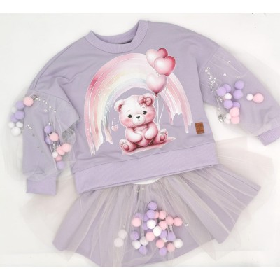 Zestaw bluza i spódnica pomponiki MIŚ fiolet