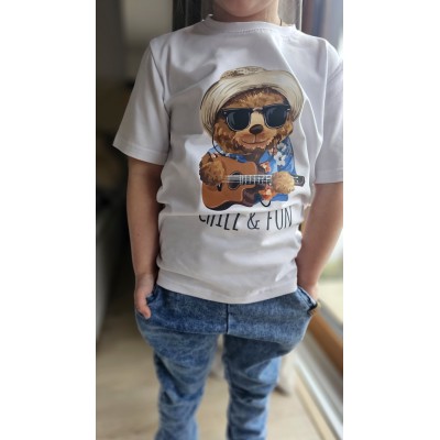 Koszulka z Misiem MIMI biała i niebieska