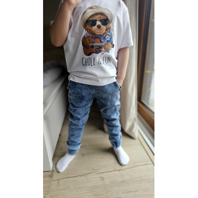 Koszulka z Misiem MIMI biała i niebieska