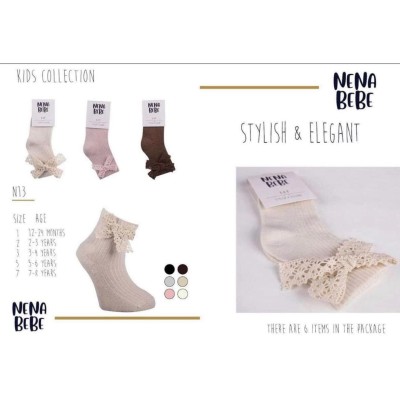 Skarpetki z ażurową kokardą BIAŁE/BEŻOWE